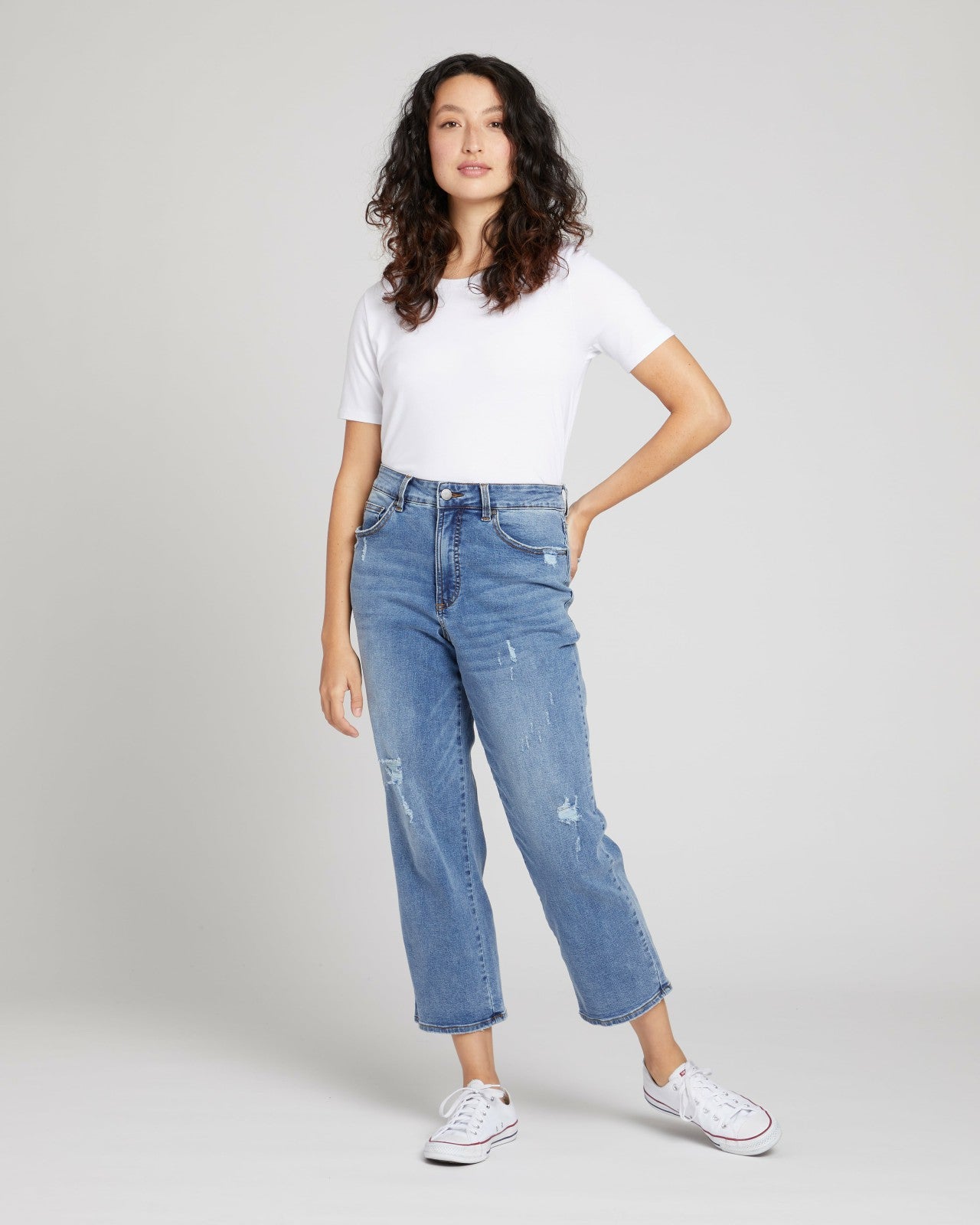 Universal Standard Donna High Rise Curve Straight Leg Jeans 27 Inch - Distressed Indigo