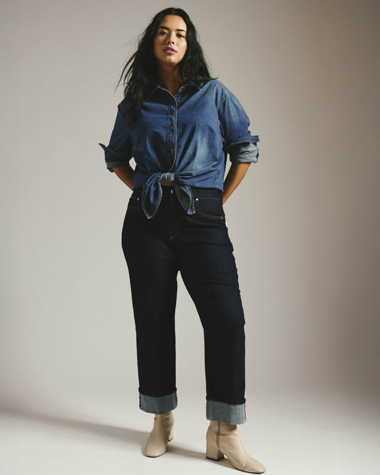 Universal Standard Stevie High Rise Cuffed Straight Leg Jeans - Vintage Indigo Selvedge