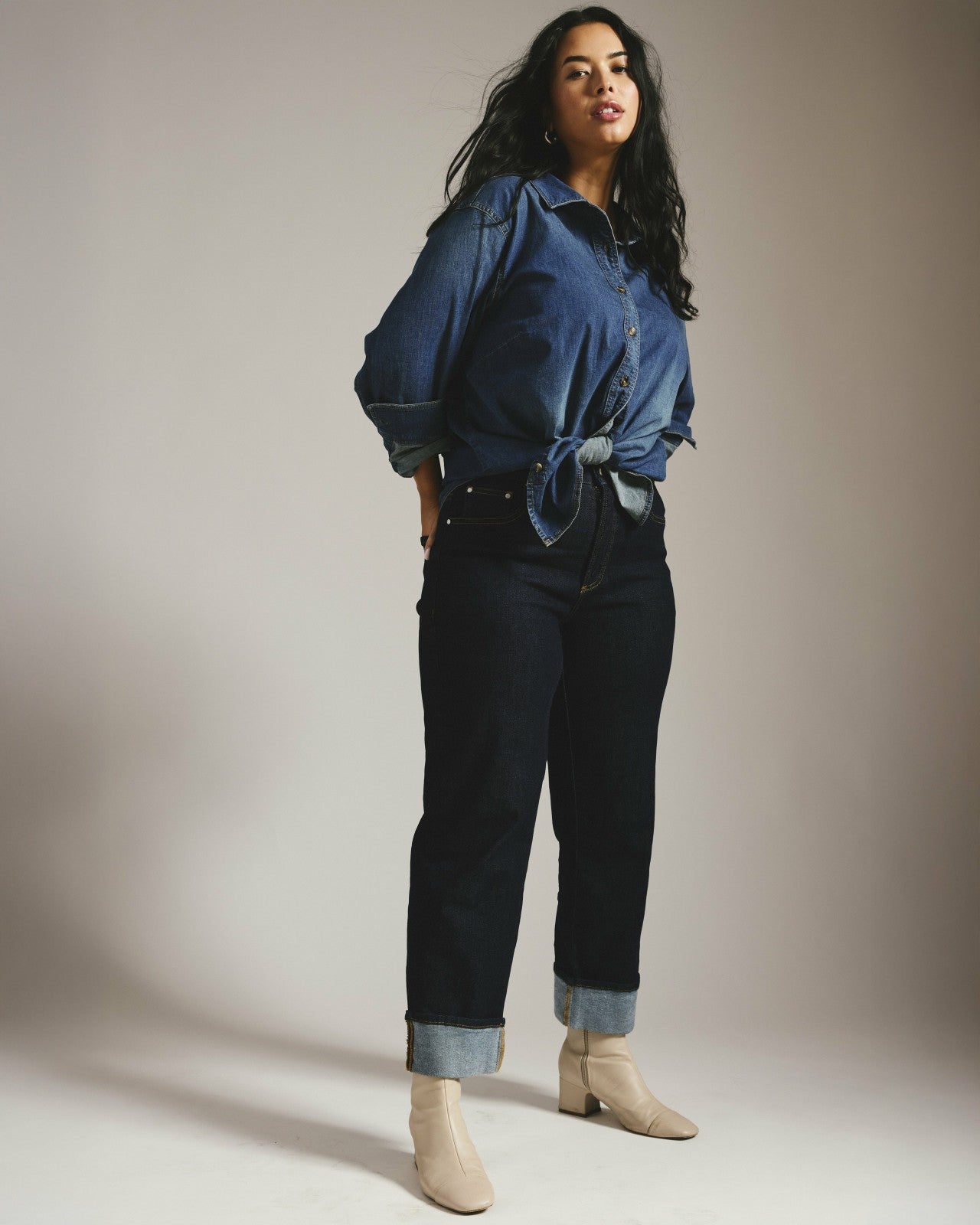 Universal Standard Stevie High Rise Cuffed Straight Leg Jeans - Vintage Indigo Selvedge
