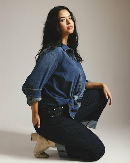 Universal Standard Stevie High Rise Cuffed Straight Leg Jeans - Vintage Indigo Selvedge