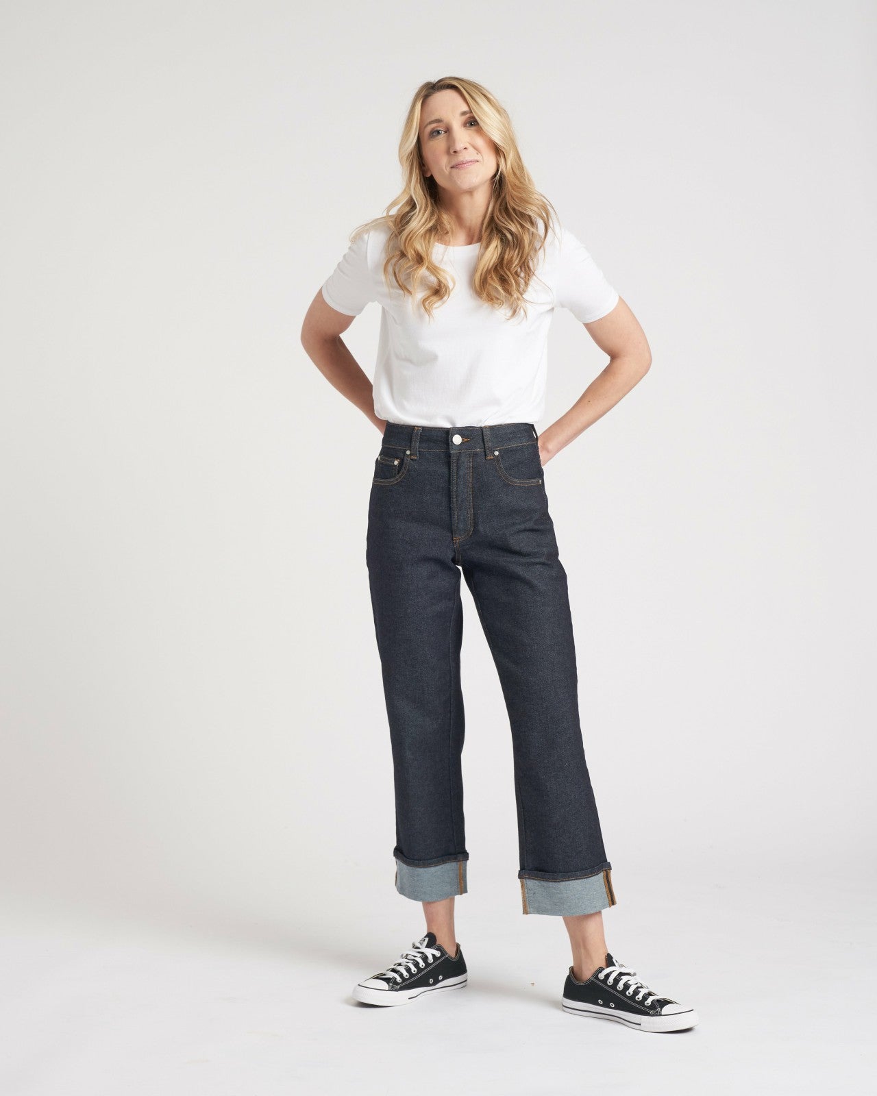 Universal Standard Stevie High Rise Cuffed Straight Leg Jeans - Vintage Indigo Selvedge