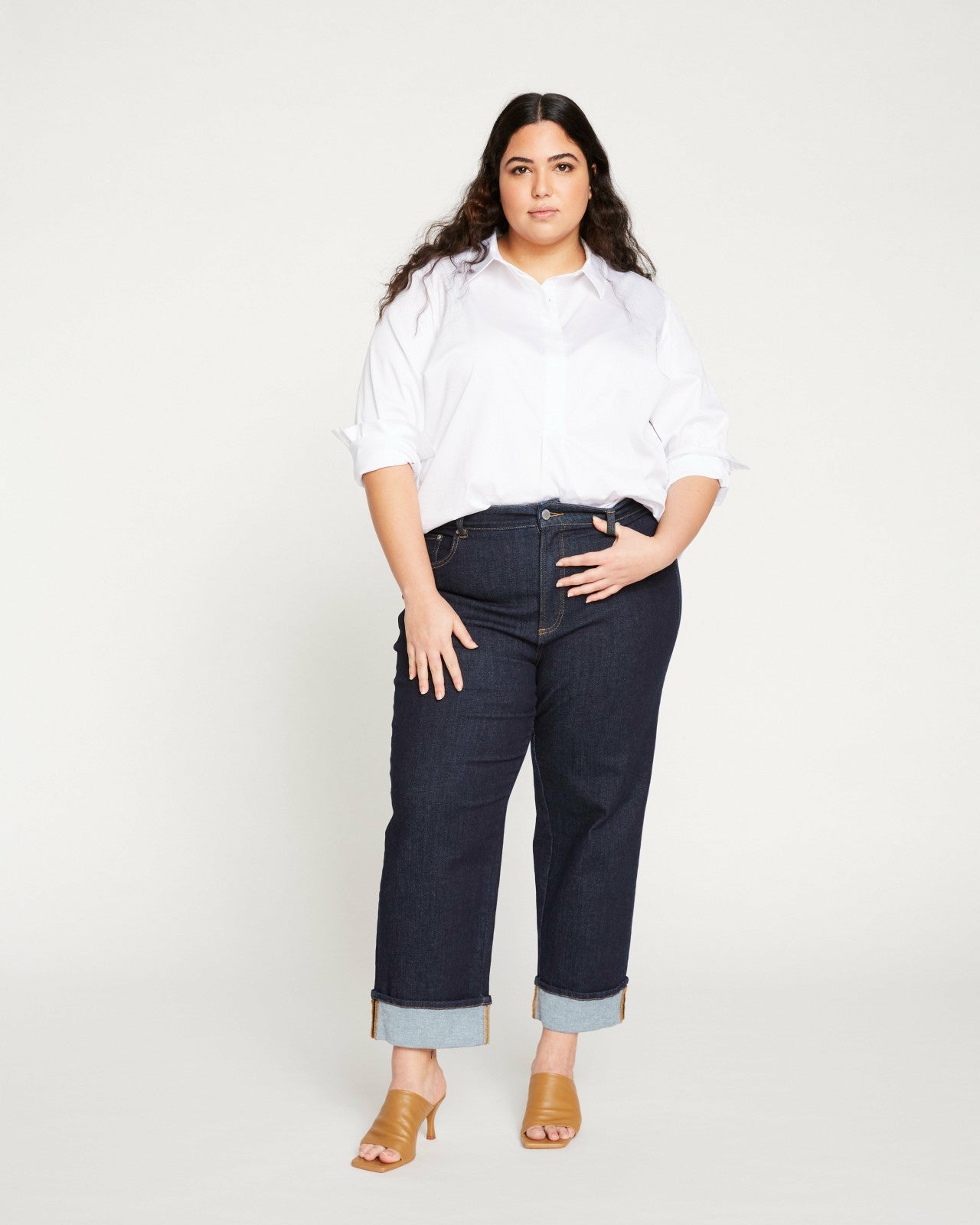 Universal Standard Stevie High Rise Cuffed Straight Leg Jeans - Vintage Indigo Selvedge