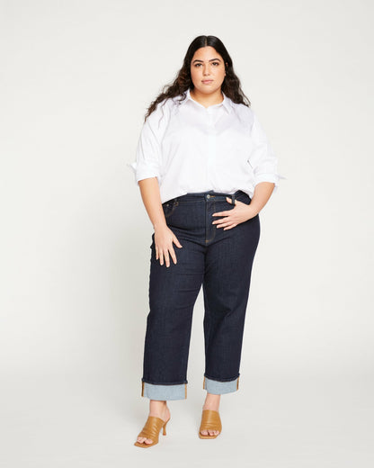 Universal Standard Stevie High Rise Cuffed Straight Leg Jeans - Vintage Indigo Selvedge