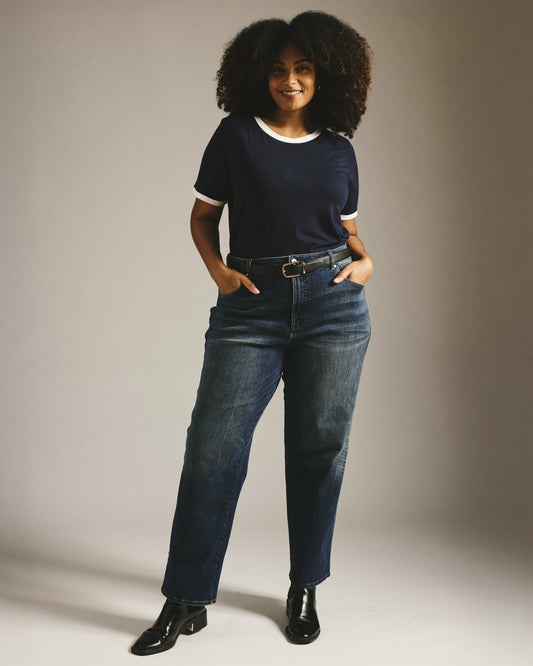Universal Standard Donna High Rise Curve Straight Leg Jeans 32 Inch - Field of Dreams Ind