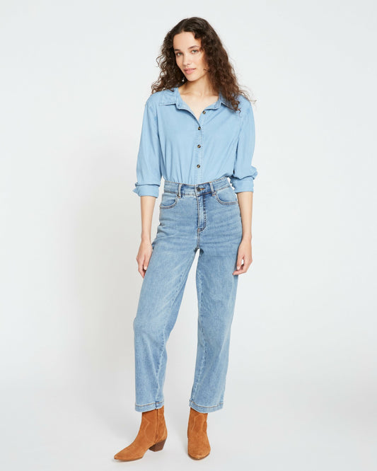 Universal Standard Elastic Waist Weekend Jeans - Distressed Washed Indigo