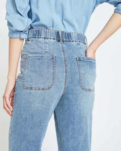 Universal Standard Elastic Waist Weekend Jeans - Distressed Washed Indigo
