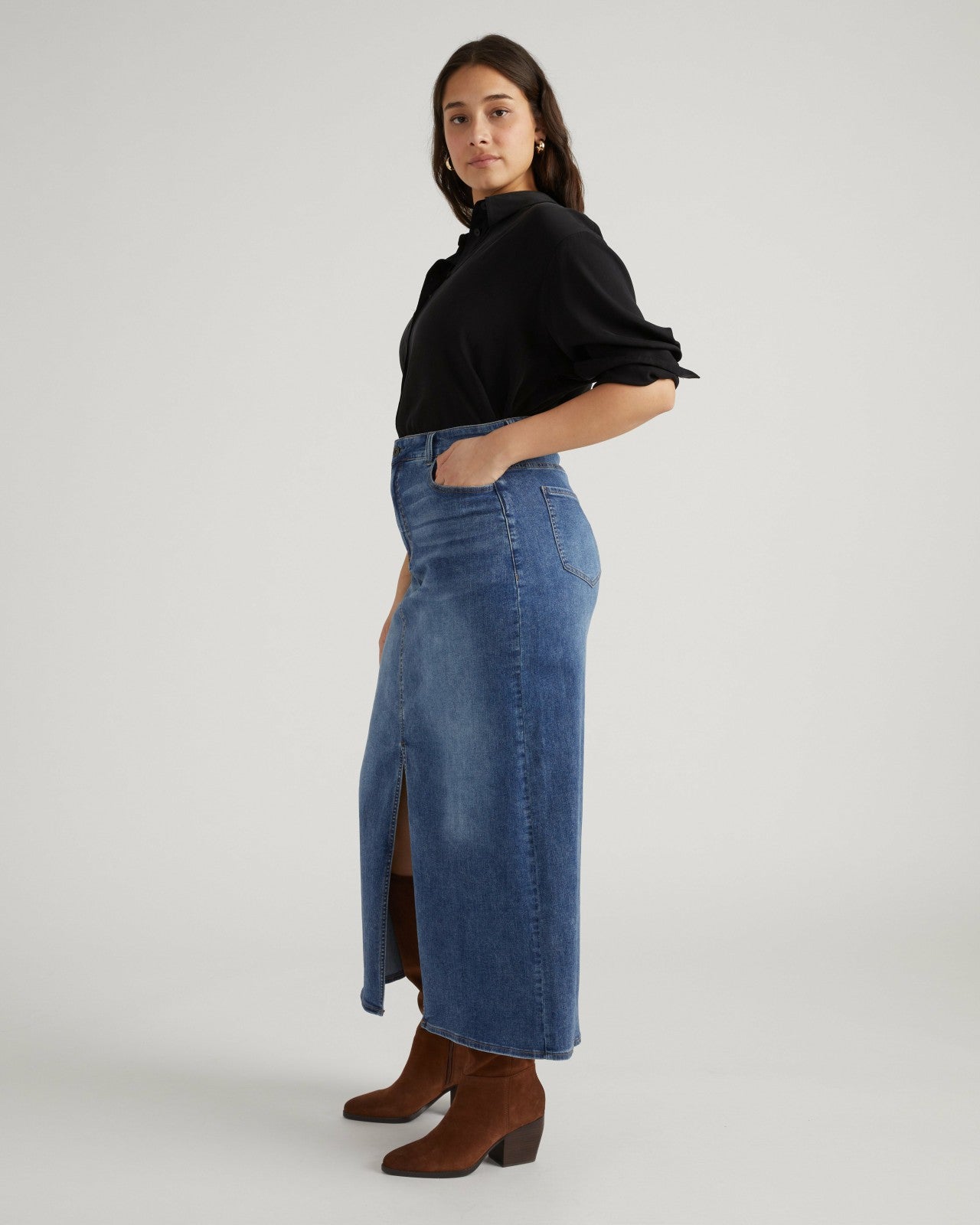 Universal Standard ComfortDenim Maxi Skirt - Western Blue Wash