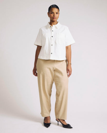 Universal Standard Flynn Short Sleeve Denim Shacket - White
