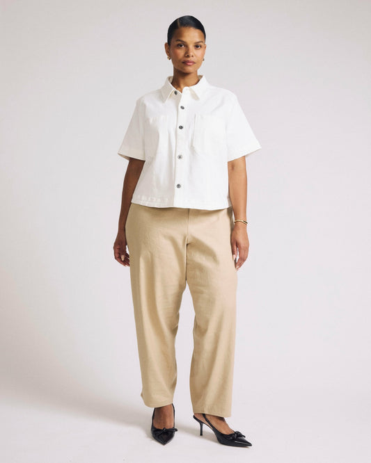 Universal Standard Flynn Short Sleeve Denim Shacket - White