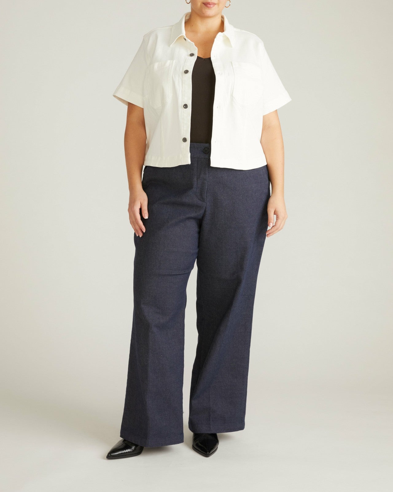 Universal Standard Flynn Short Sleeve Denim Shacket - White