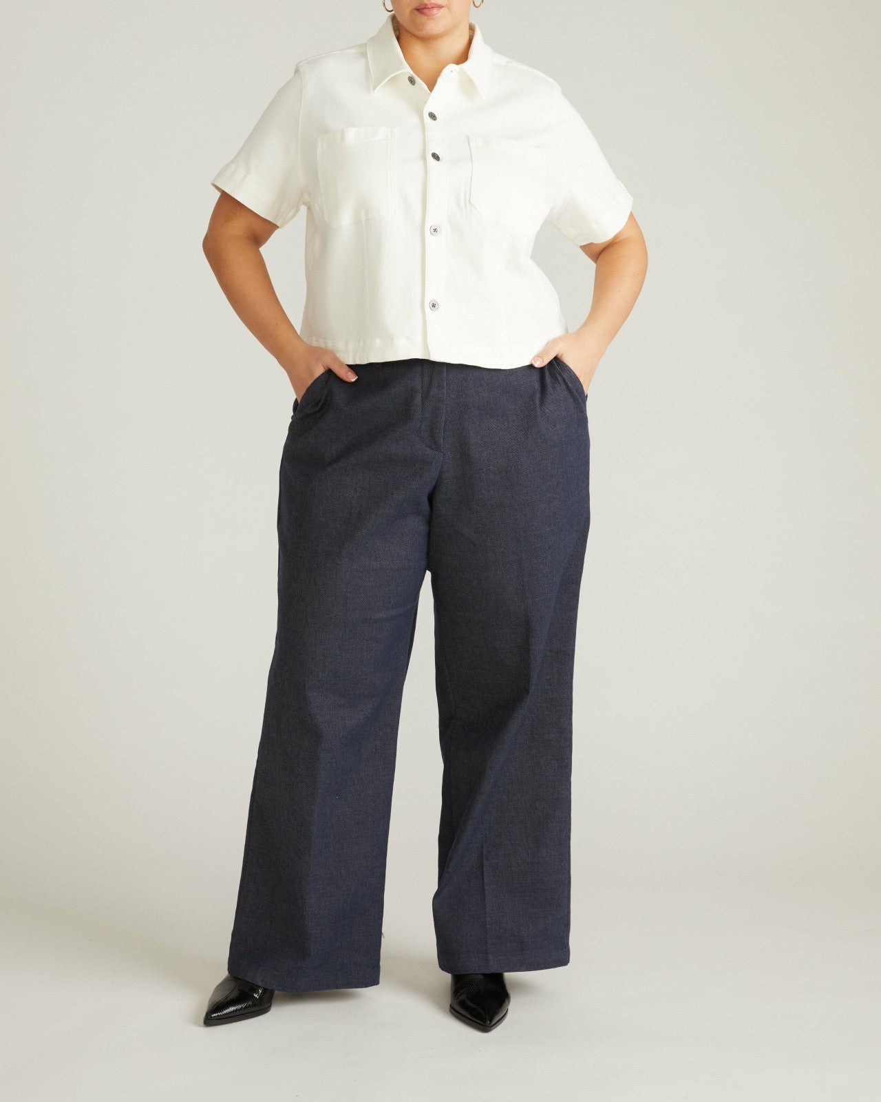 Universal Standard Flynn Short Sleeve Denim Shacket - White