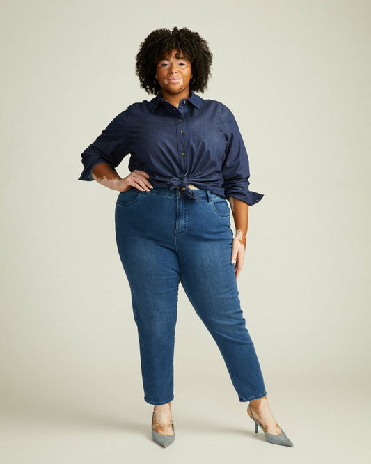 Universal Standard Minimalist Stretch Cotton Chambray Shirt - Dark Indigo