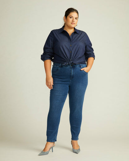 Universal Standard Minimalist Stretch Cotton Chambray Shirt - Dark Indigo