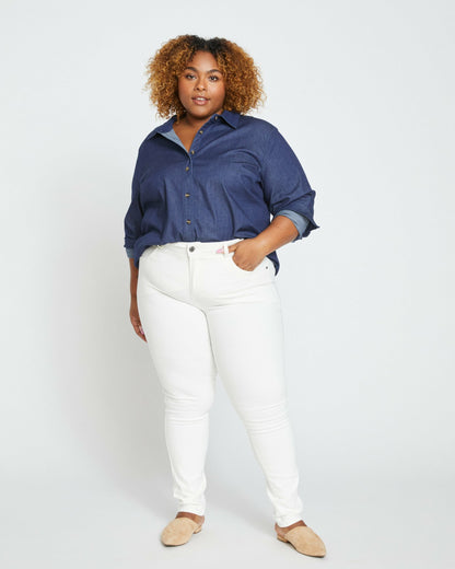 Universal Standard Minimalist Stretch Cotton Chambray Shirt - Dark Indigo