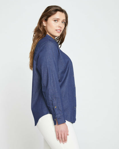 Universal Standard Minimalist Stretch Cotton Chambray Shirt - Dark Indigo