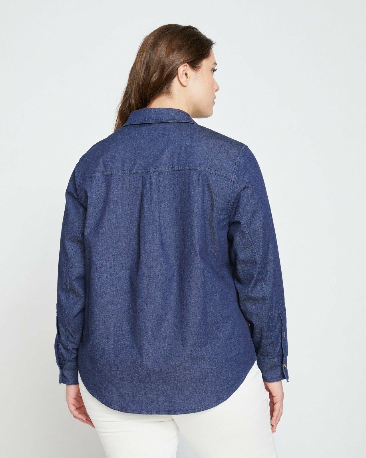 Universal Standard Minimalist Stretch Cotton Chambray Shirt - Dark Indigo