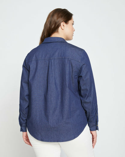 Universal Standard Minimalist Stretch Cotton Chambray Shirt - Dark Indigo