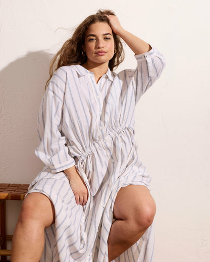 Universal Standard Paros Drawstring Linen Blend Shirtdress - Mayfair Stripe