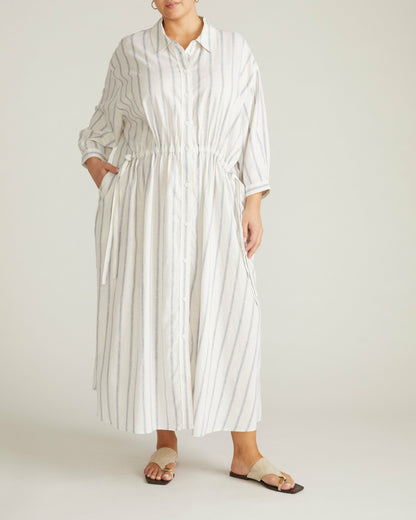 Universal Standard Paros Drawstring Linen Blend Shirtdress - Mayfair Stripe