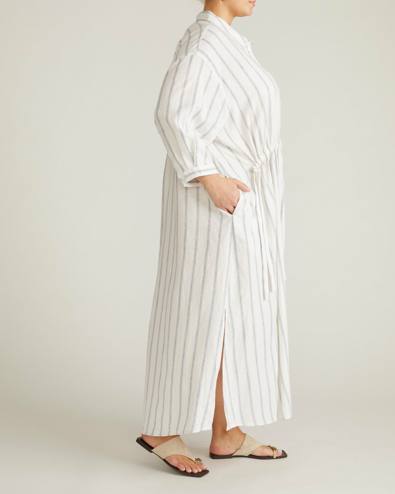Universal Standard Paros Drawstring Linen Blend Shirtdress - Mayfair Stripe