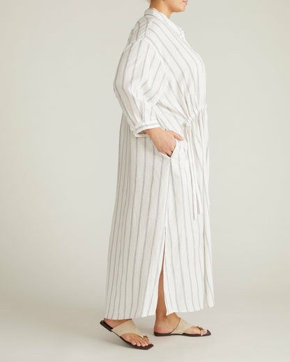 Universal Standard Paros Drawstring Linen Blend Shirtdress - Mayfair Stripe
