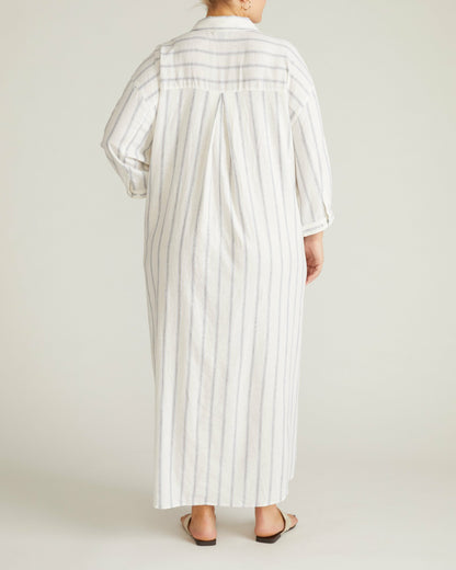 Universal Standard Paros Drawstring Linen Blend Shirtdress - Mayfair Stripe