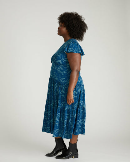 Universal Standard Mariella Stretch Cupro Dress - Rose Print in Deep Teal