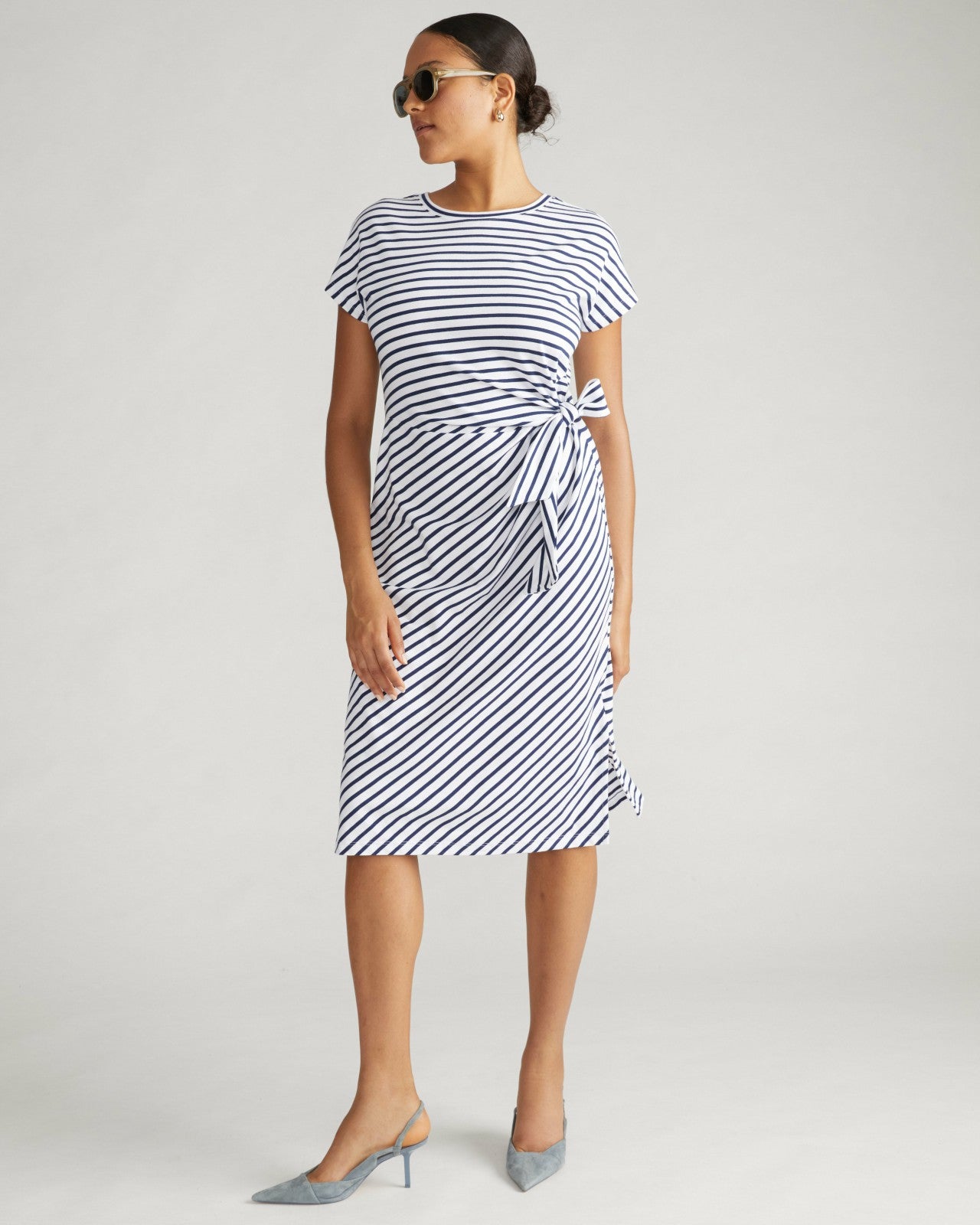 Universal Standard Crescent Breton Stripe Knot Dress - White/Cenote Stripe