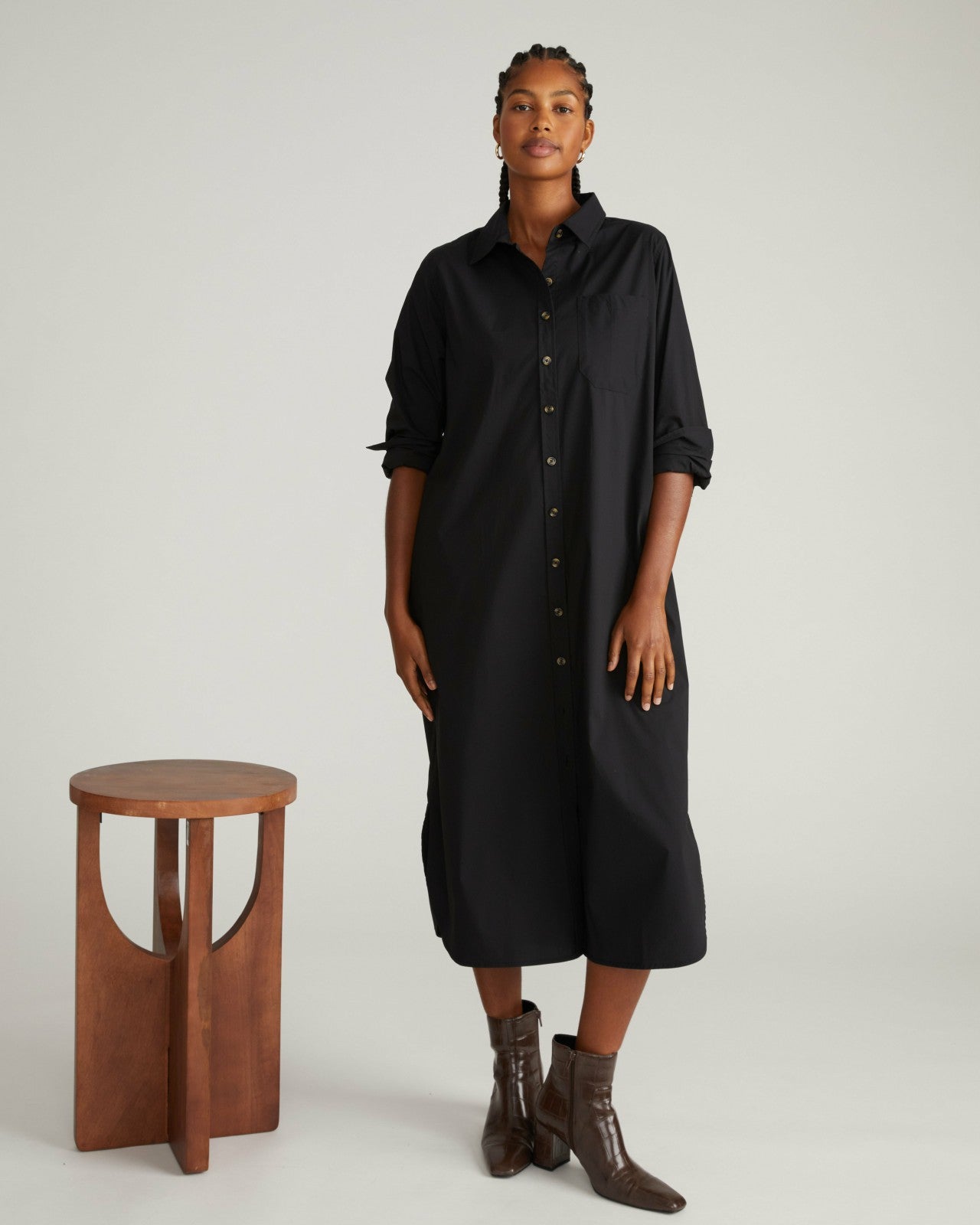 Universal Standard Odeon Stretch Poplin Shirtdress - Black
