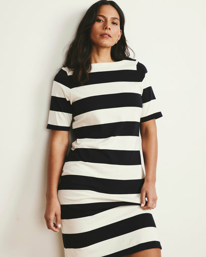Universal Standard Belle Breton Stripe Jersey Dress - Ecru/Black Rugby Stripe