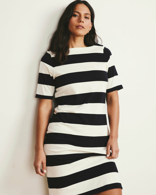 Universal Standard Belle Breton Stripe Jersey Dress - Ecru/Black Rugby Stripe