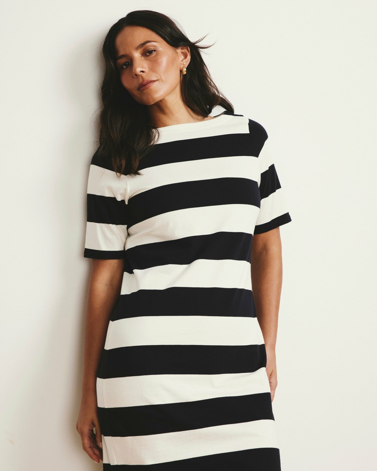 Universal Standard Belle Breton Stripe Jersey Dress - Ecru/Black Rugby Stripe