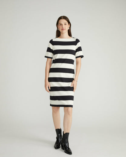 Universal Standard Belle Breton Stripe Jersey Dress - Ecru/Black Rugby Stripe