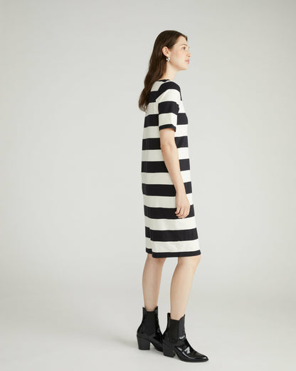Universal Standard Belle Breton Stripe Jersey Dress - Ecru/Black Rugby Stripe