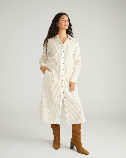 Universal Standard Odeon Stretch Poplin Shirtdress - Yellow Multi Stripe