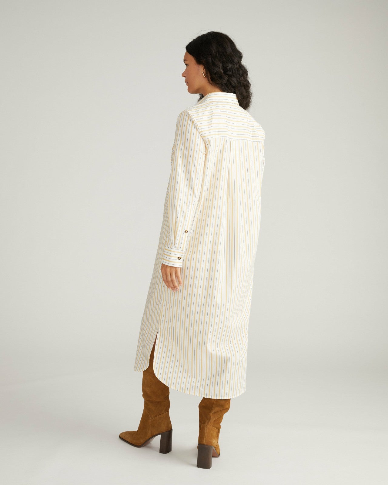 Universal Standard Odeon Stretch Poplin Shirtdress - Yellow Multi Stripe