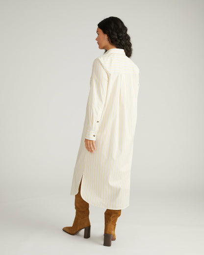 Universal Standard Odeon Stretch Poplin Shirtdress - Yellow Multi Stripe