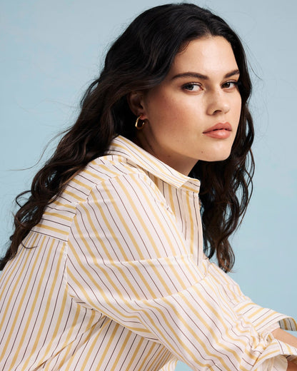 Universal Standard Odeon Stretch Poplin Shirtdress - Yellow Multi Stripe