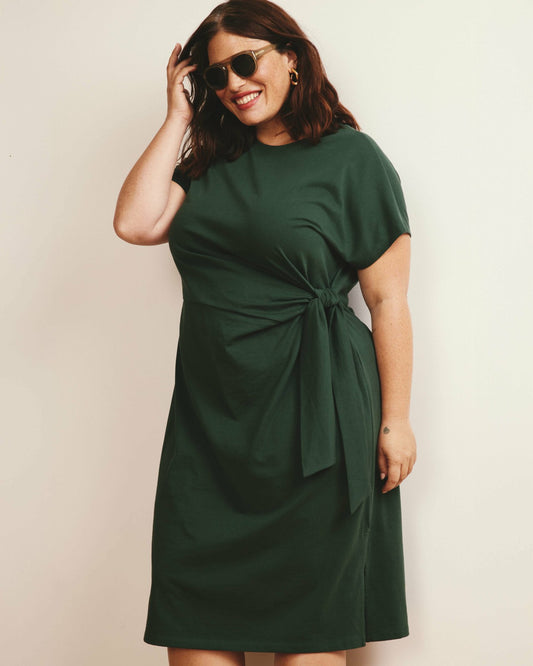 Universal Standard Crescent Breton Stripe Knot Dress - Solid Conifer