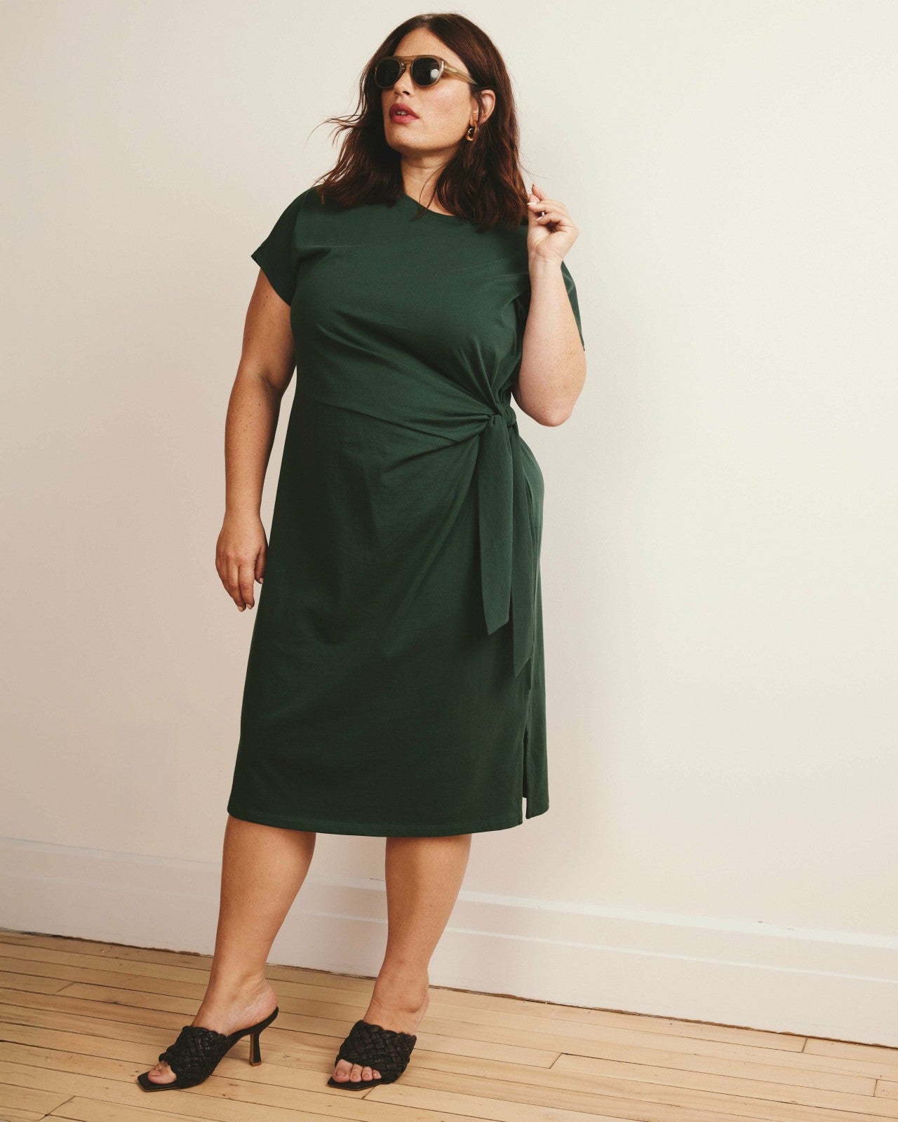 Universal Standard Crescent Breton Stripe Knot Dress - Solid Conifer