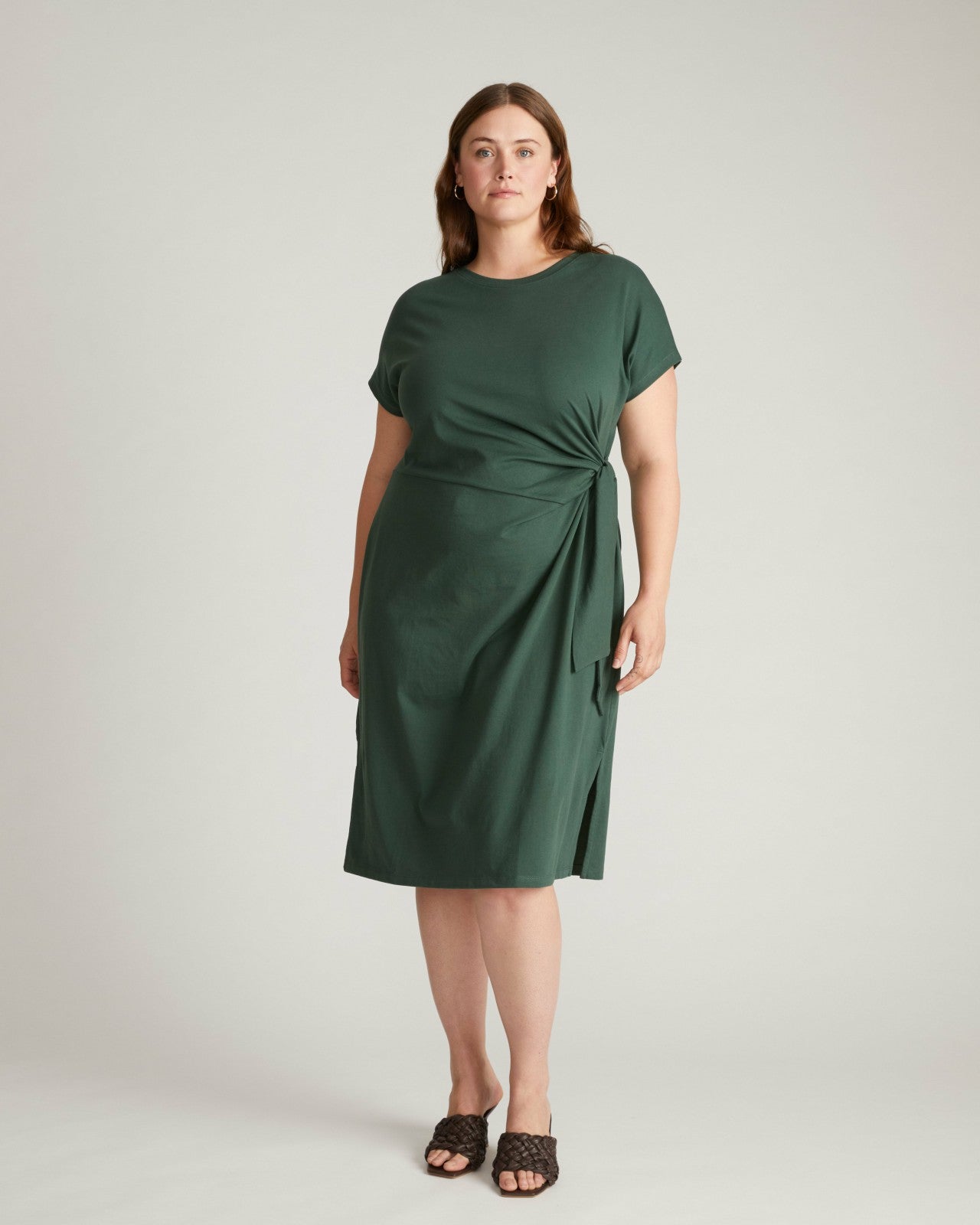 Universal Standard Crescent Breton Stripe Knot Dress - Solid Conifer