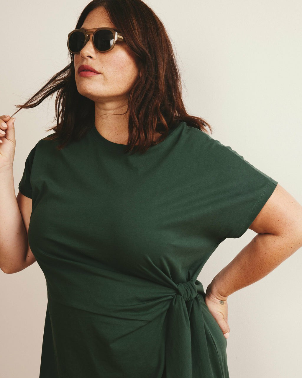 Universal Standard Crescent Breton Stripe Knot Dress - Solid Conifer
