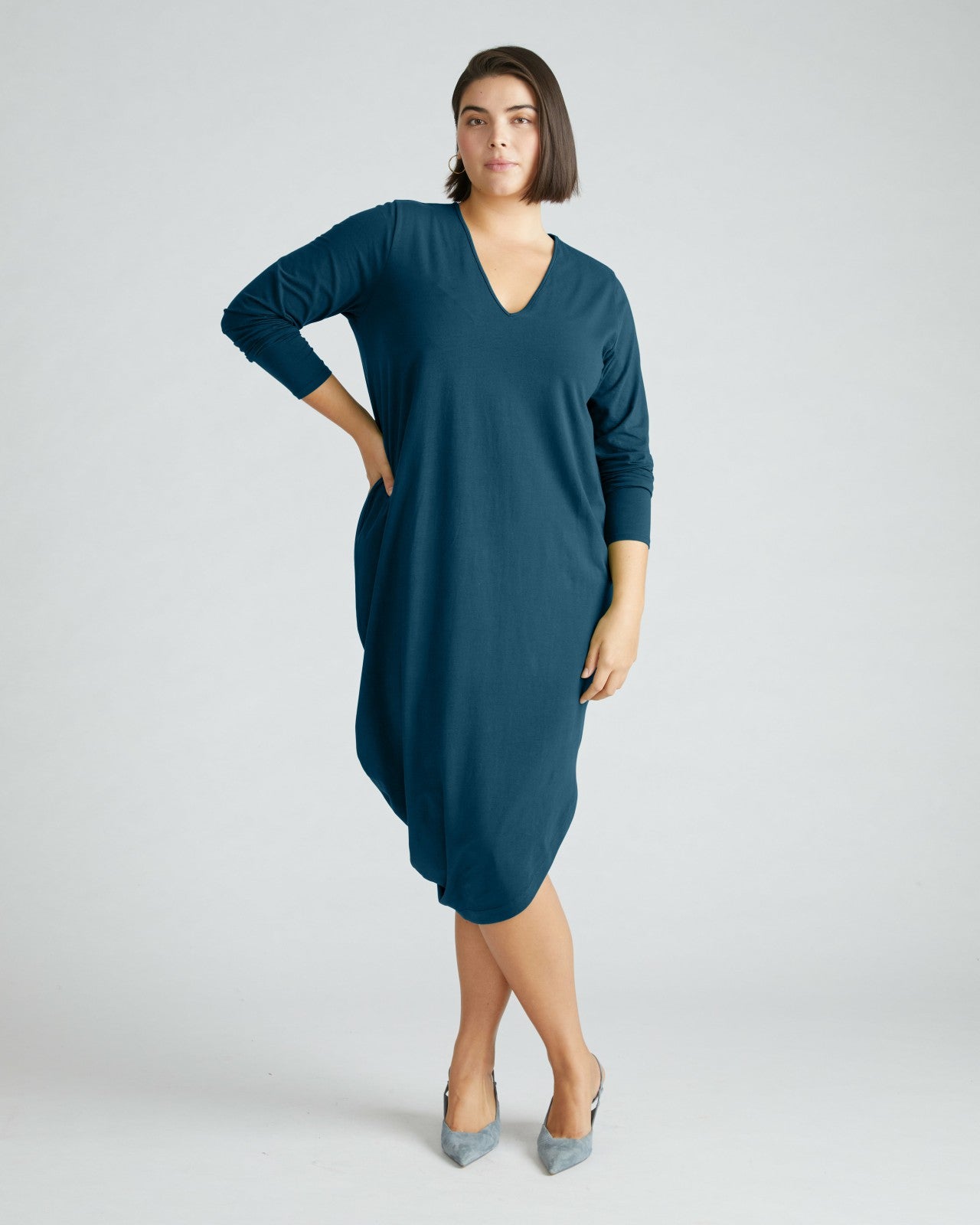 Universal Standard Iconic Long Sleeve V-Neck Geneva Dress - Deep Sea