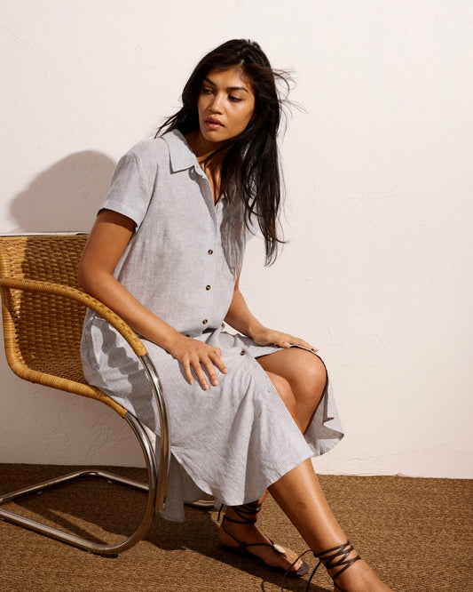 Universal Standard Dune Linen Blend Shirtdress - Beach Stripe