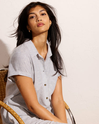 Universal Standard Dune Linen Blend Shirtdress - Beach Stripe