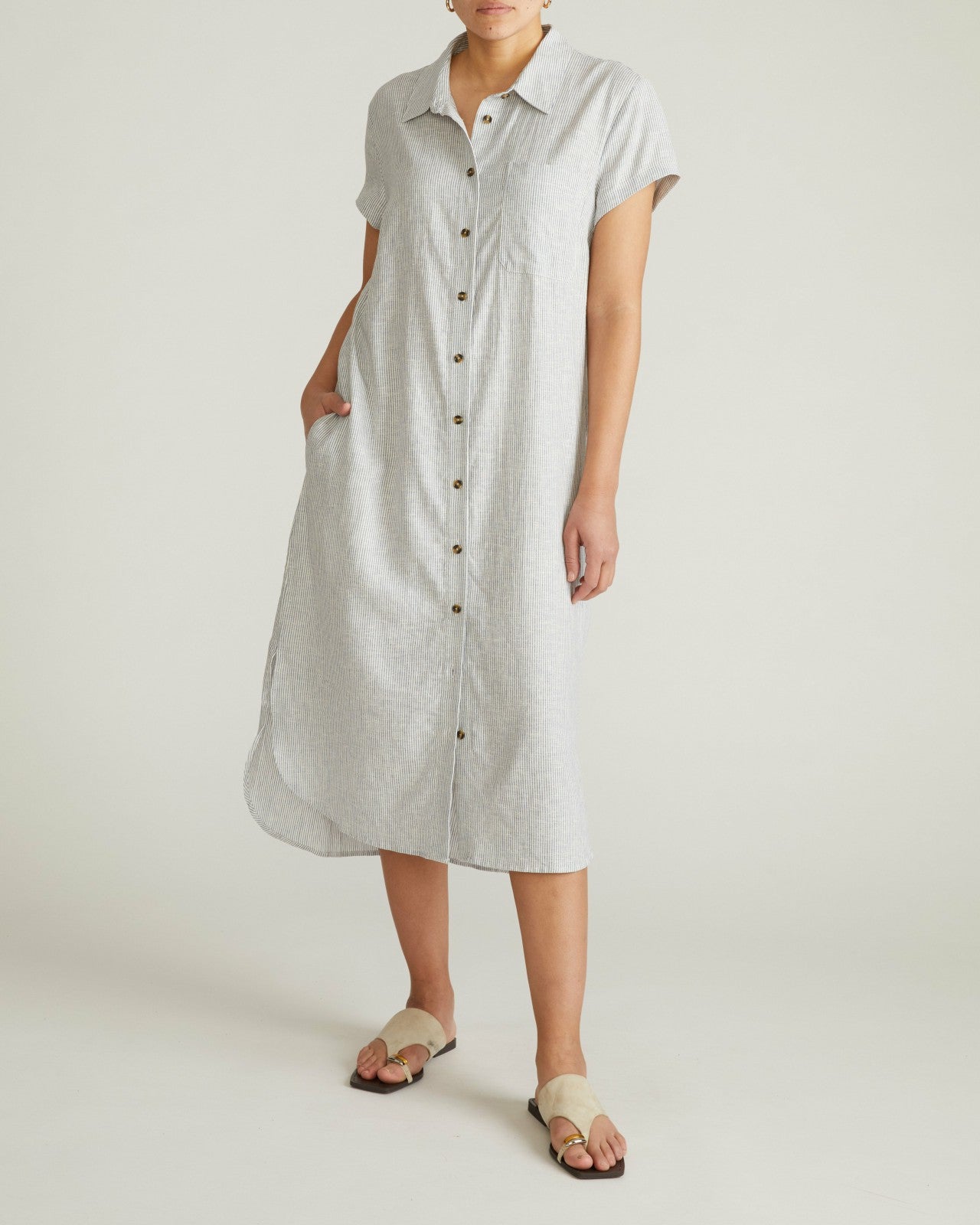 Universal Standard Dune Linen Blend Shirtdress - Beach Stripe