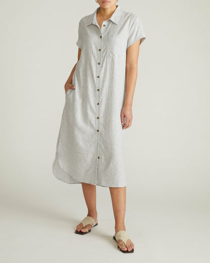 Universal Standard Dune Linen Blend Shirtdress - Beach Stripe
