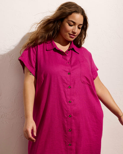 Universal Standard Dune Linen Blend Shirtdress - Hyper Pink