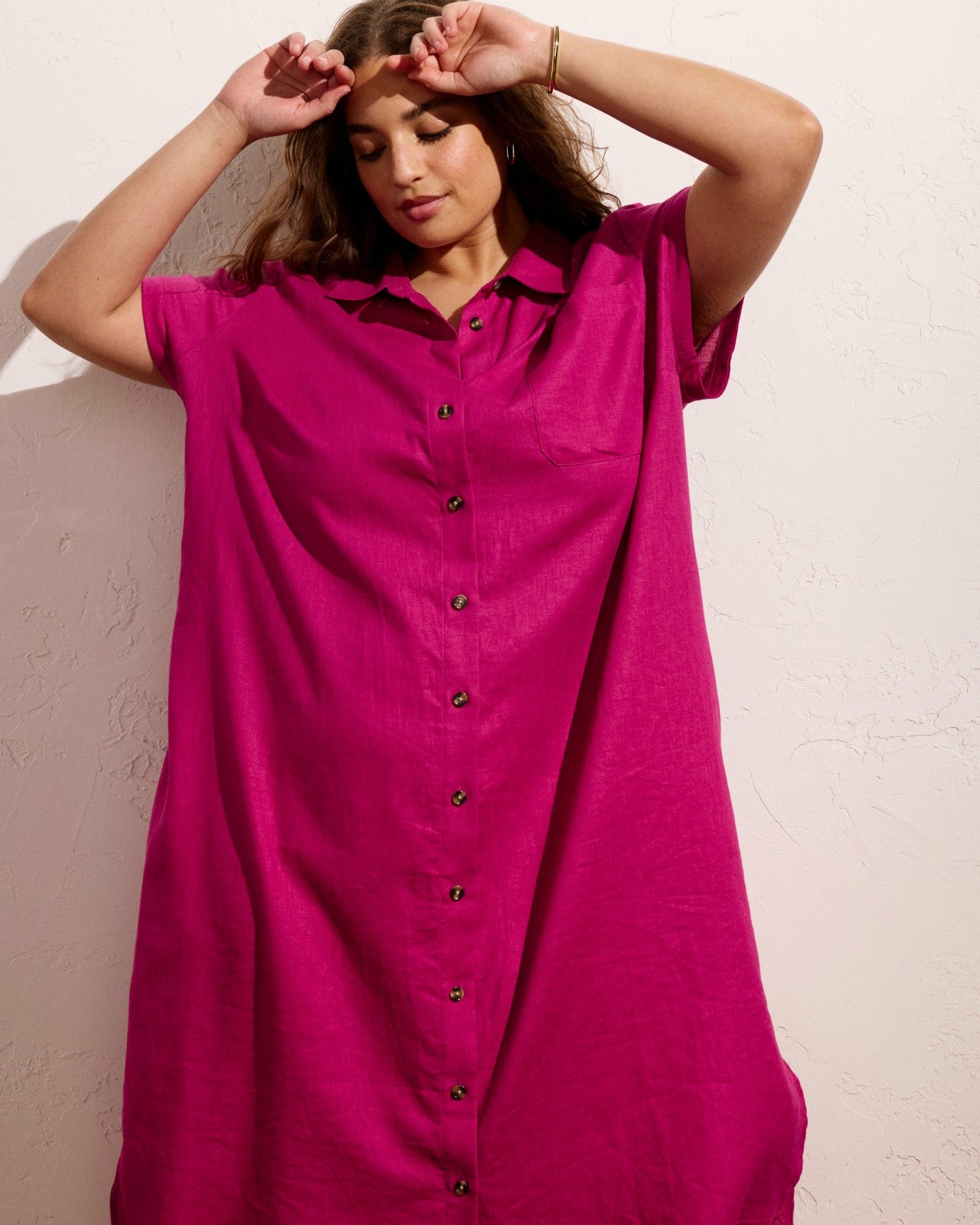 Universal Standard Dune Linen Blend Shirtdress - Hyper Pink