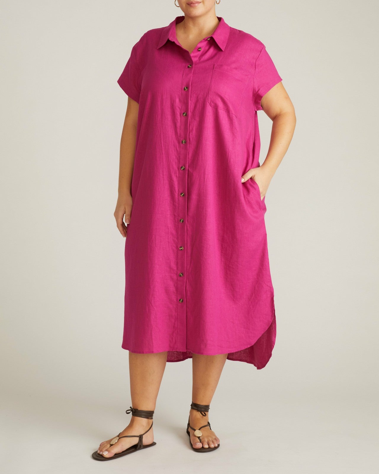 Universal Standard Dune Linen Blend Shirtdress - Hyper Pink